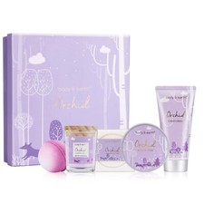 5 Piece Orchid Scent Spa Gift Set with Candle Body Butter and Bath Bomb