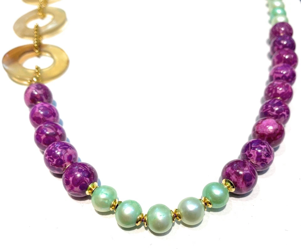 Collana diWa Jewels Agata Viola Perle Verdi Corno ed Ematite Argento 925 - Immagine 3 di 4