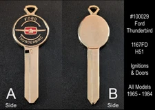 Vintage NOS Ford Thunderbird Gold Plated Key Blank 1167FD H51 Models 1965 - 1984