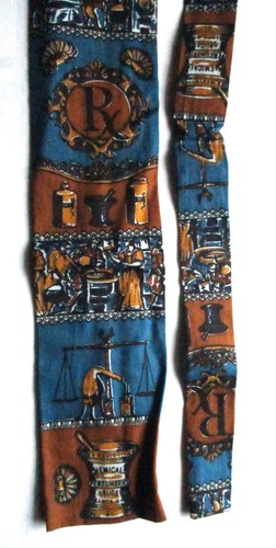 Rooster Square Tie Sun Fabrics Hand Print RX Pharmacy Drug Store Medical Lab - Picture 7 of 8