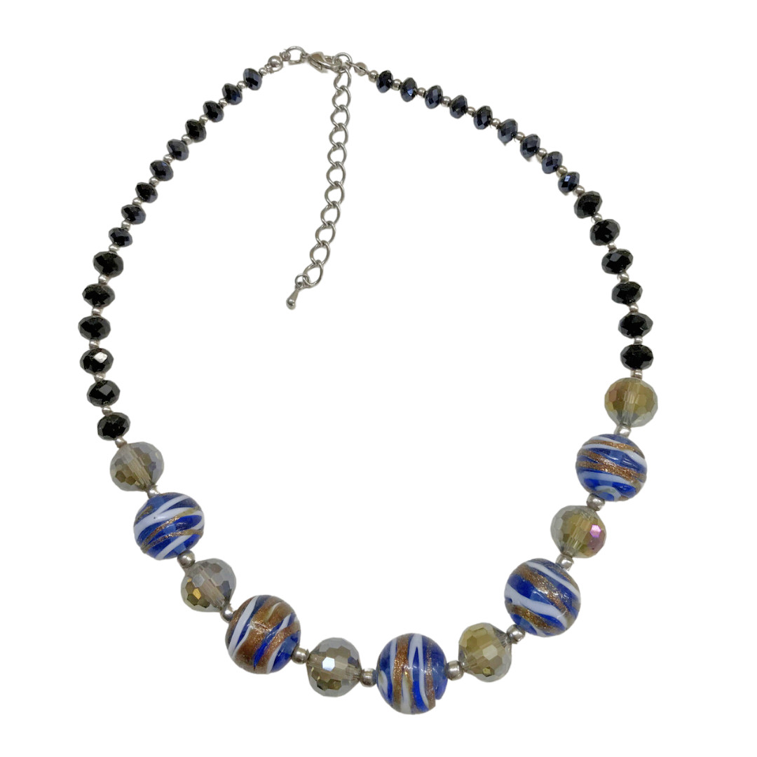 Silvertone and Multicolor Beaded Statement Neckla… - image 1