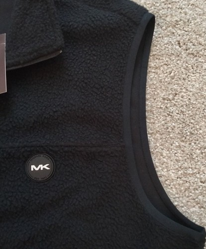 NWT Sz L Men's Michael Kors Black Polar Fleece Full Zip Logo Vest - Picture 8 of 13