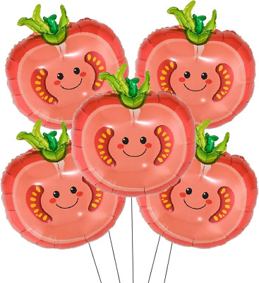 5Pcs Tomato Shaped Mylar Balloons for Birthday Fruit Tomato Theme Party