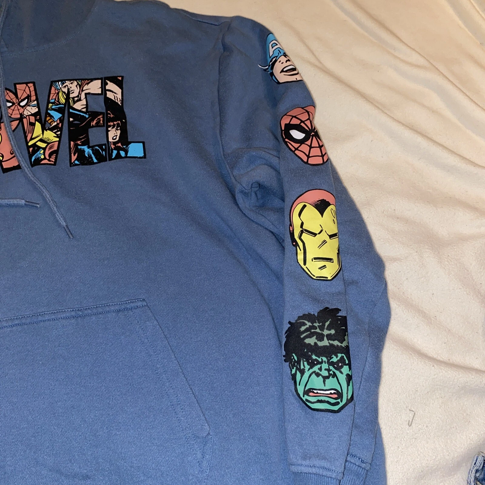 VETEMENTS Felpa Marvel Adulto Blu Felpa con Cappuccio Pullover Tasche Cartone Animato Uomo XL