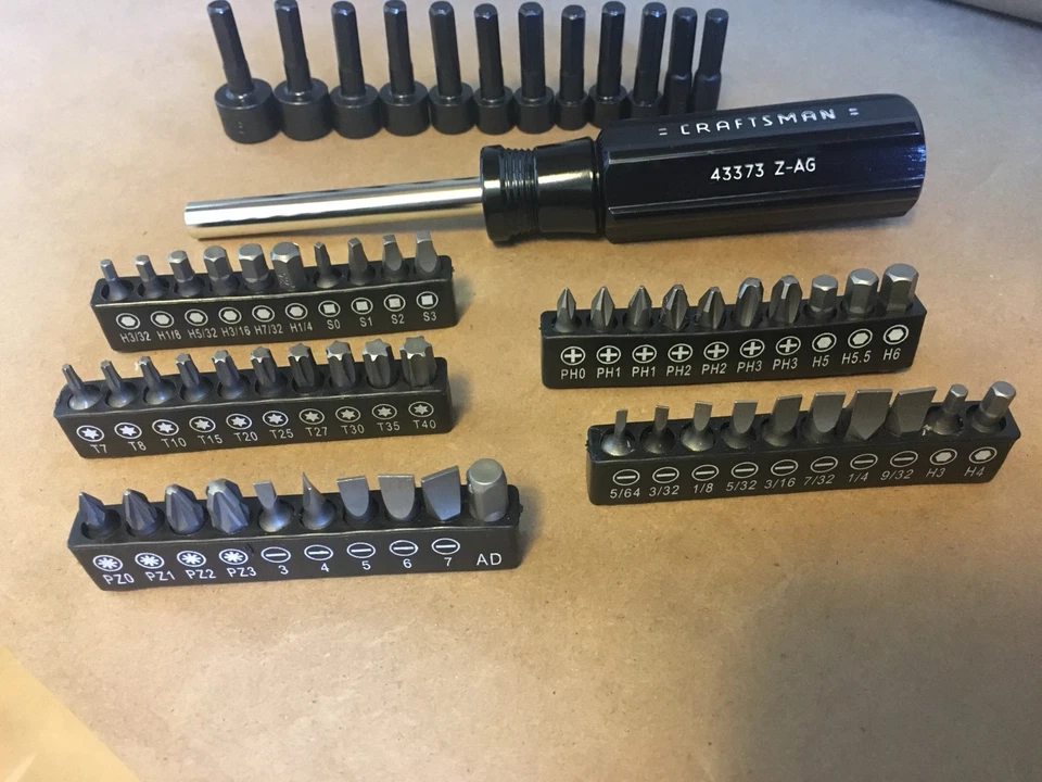 CRAFTSMAN MAGNETIC HANDLE 1/4 IN 43373 NUT DRIVER Bit Set 63 PC Star Square+-Hex - Image 4 of 4