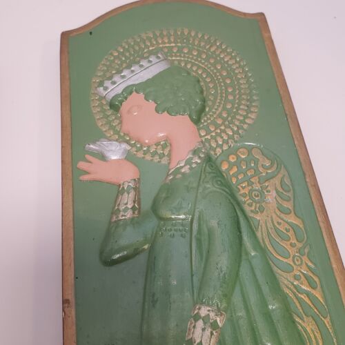 Appendi da parete in ceramica angelo vintage fatti a mano verde, oro, argento 1978 - Foto 7 di 9