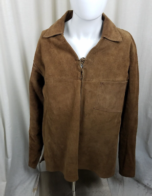 Vintage Leather Suede Lace Up Mountain Man Western Popover Shirt