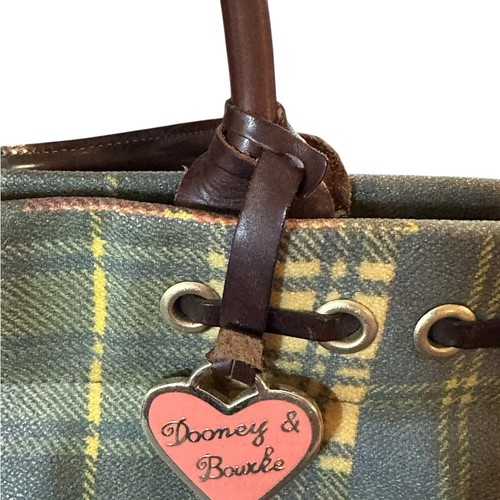 Vintage Plaid DN Tote Bag with Brown Leather Handles - Picture 7 of 11