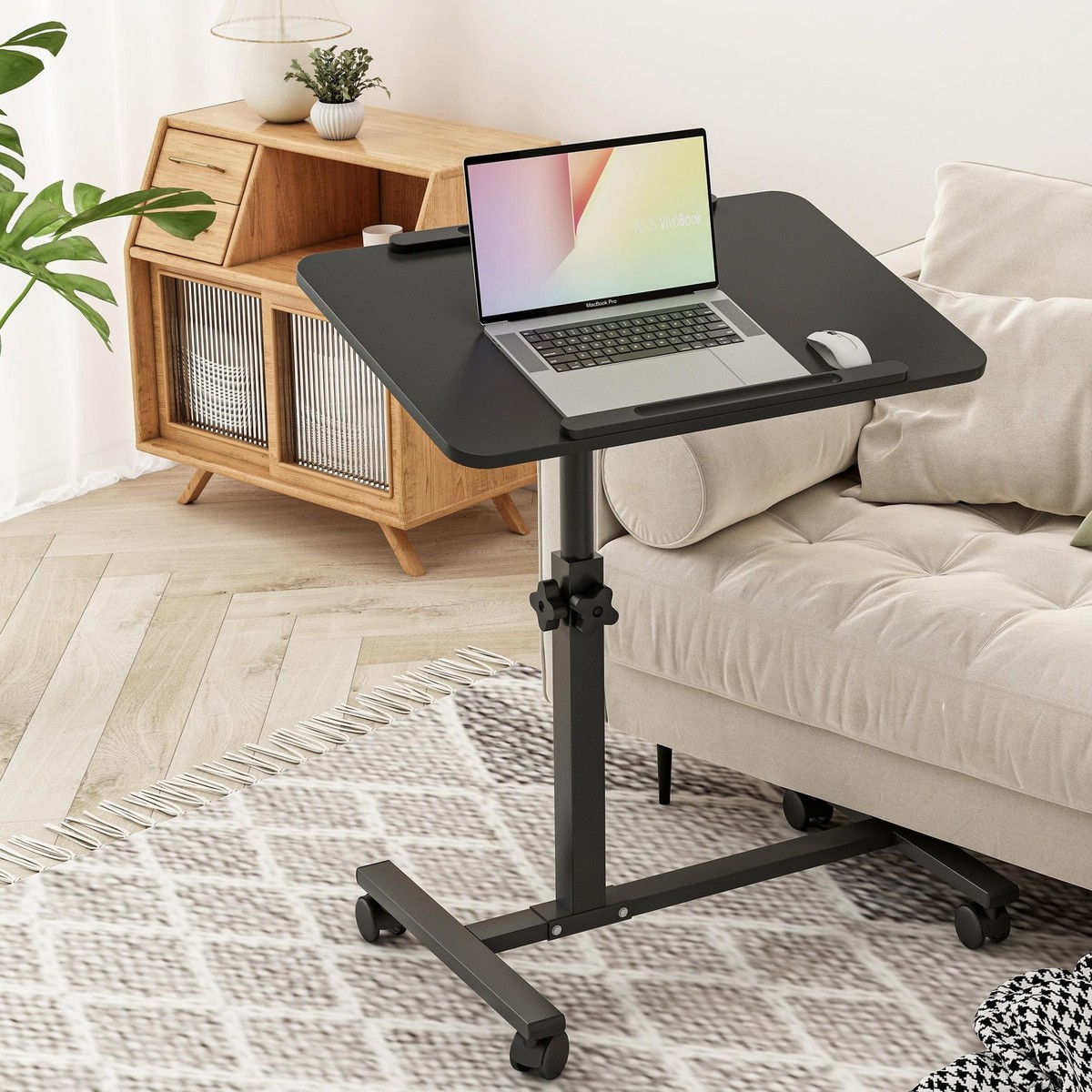 Bed Desk Adjustable Overbed Bedside Table Rolling Laptop Tray Desk