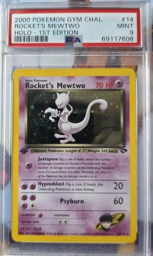2000 Gym Challenge Rocket's Mewtwo Holo 1st Ed #14 PSA 9 HUGE SWIRL