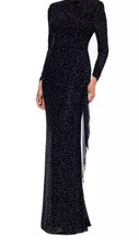 Betsy  Adam Black Rhinestone Long Sleeve Stretch Gown Size 16  289