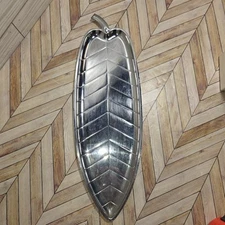 Stainless Tropical Banana Leaf Design Appetizer Tray Serving Dish USA 14-1/2”