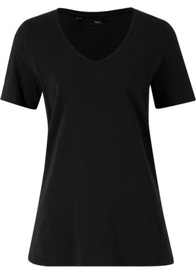 T-Shirt mit reiner Bio-Baumwolle Gr. 36/38 Schwarz Damen Basic Kurzarmshirt Neu