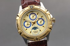 Montre vintage Casio MD-739 phase de lune triple calendrier or 39 mm presque ...