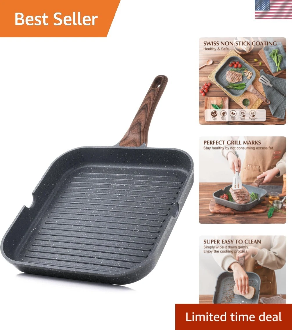 Nonstick Grill Pan for Stove Tops, Versatile Griddle with Pour Spouts, Square...