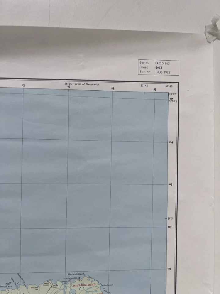 Ordnance Survey Falkland Islands Map Series D.O.S. 653 East Sheet, Ed 3 OS 1995 — 第 3/4 张图片