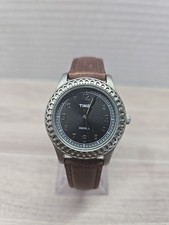 Timex Weekender Indiglo Watch Womens Classic Leather Strap Black Dial T2N658