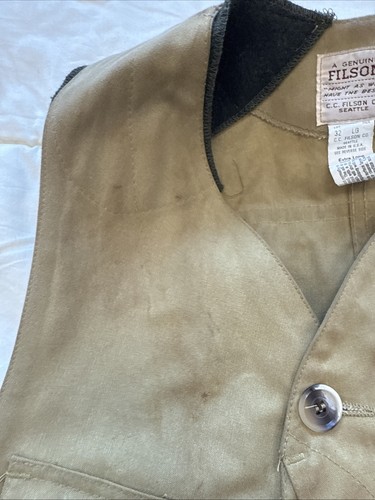 Vintage Filson Tin Cloth Hunting Vest Men's Sz 32 Half Moon Extra long - Picture 5 of 12