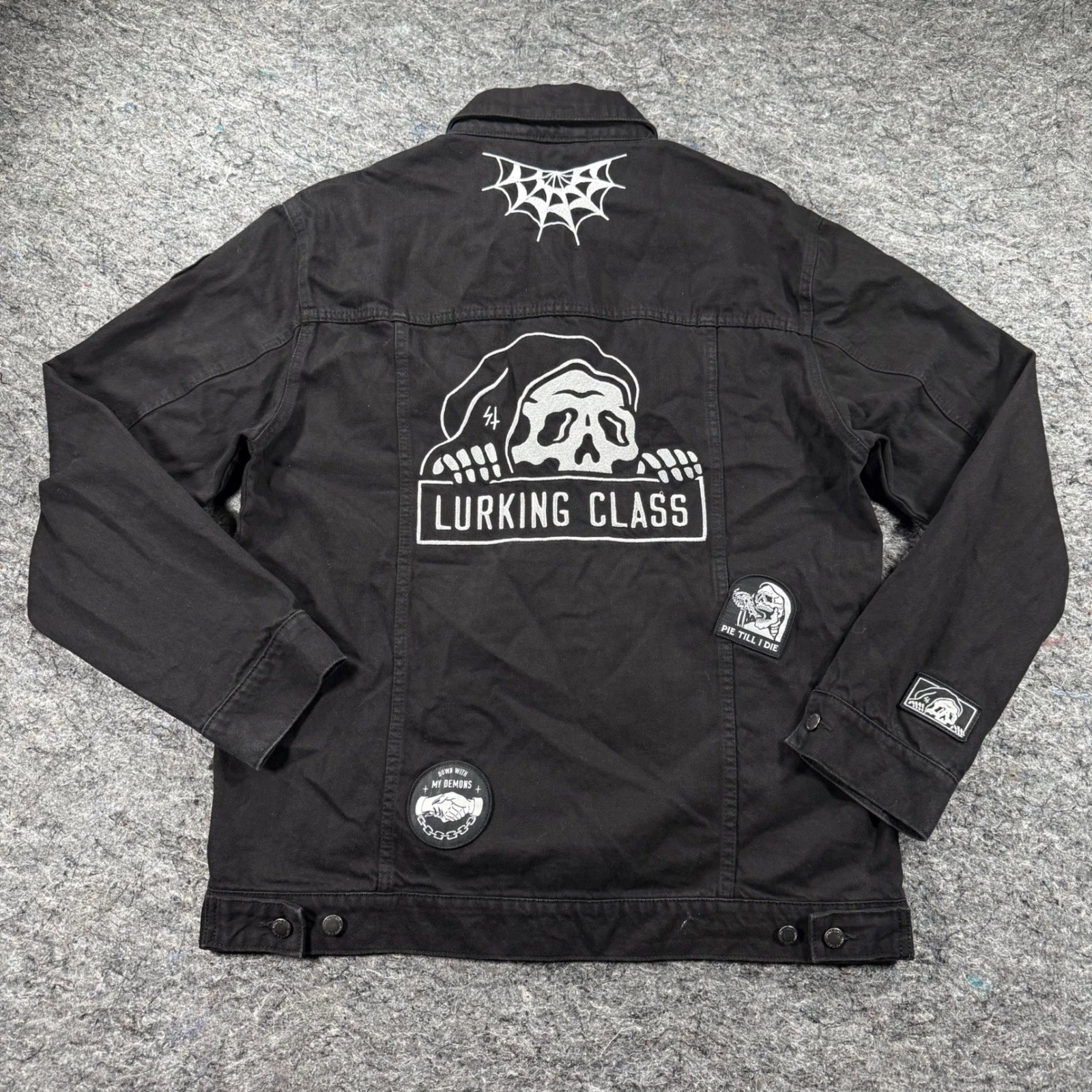Lurking Class Sketchy Tank Mens XL Black Denim Patch Trucker Jacket Streetwear - product detail image 8