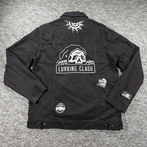 Lurking Class Sketchy Tank Mens XL Black Denim Patch Trucker Jacket Streetwear image 8