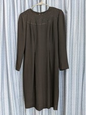 Liz Claiborne 6P Petite Black Dress Embroidery Long Sleeve Shift Formal to Knee