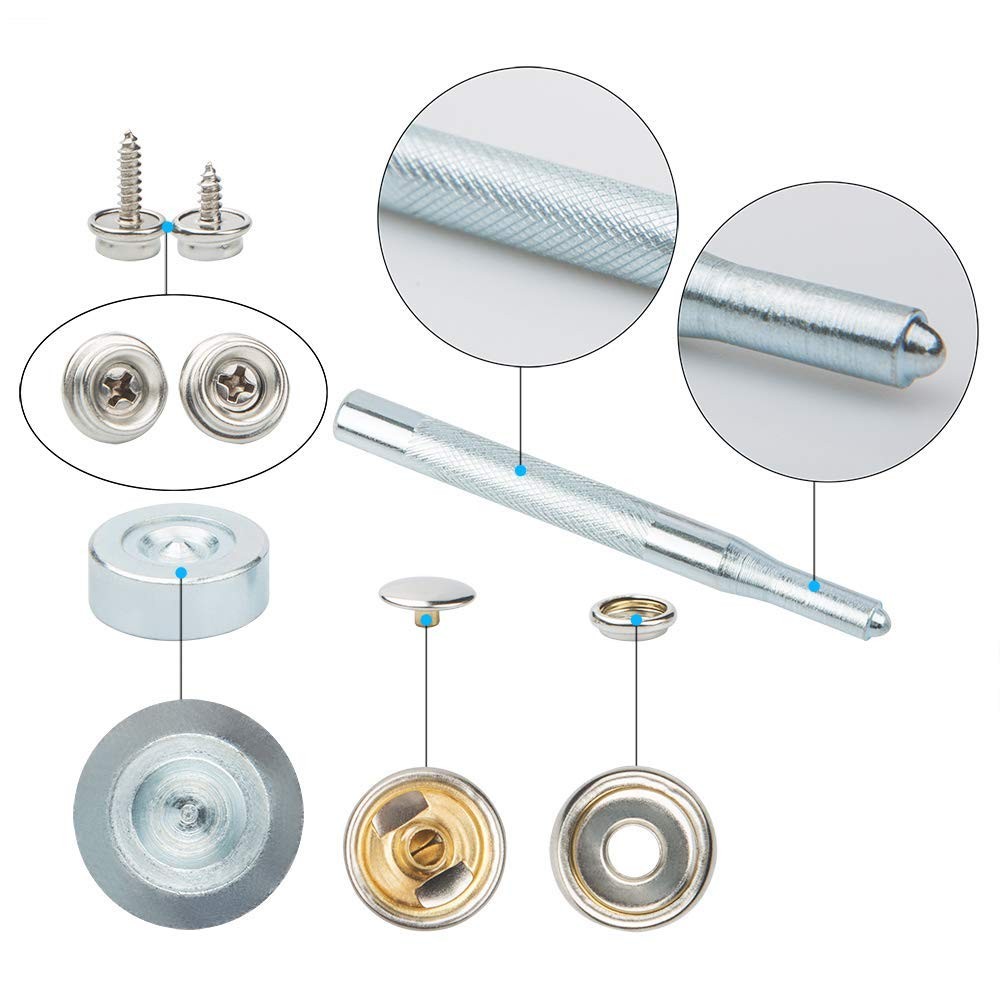 Snaps Kit for Boat Cover, 120pcs Canvas Screws Snaps Buttons Tool Marine Grad...