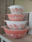 Vintage Pyrex Pink Gooseberry Cinderella Bowl Set 1957-1966