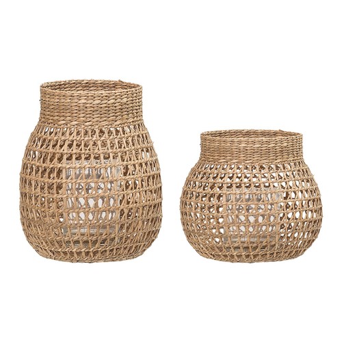 A90902779 Glass Insert Sizes Natural Seagrass Lanterns (Set of 2), 9", Brown - Picture 4 of 9