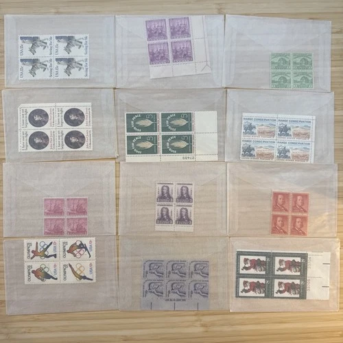 US Stamp Plate Block Lot 12 Blocks MNH MH Mint Collection Glassines Vintage