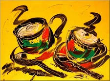 COFFEE CUPS  ORIGINAL ABSTRACT BY KAZAV  Landscape Painting on Stretched fFv3fsd