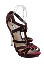 H By Halston Womens Velvet Metallic Trim Strappy Heels Red Size 8.5