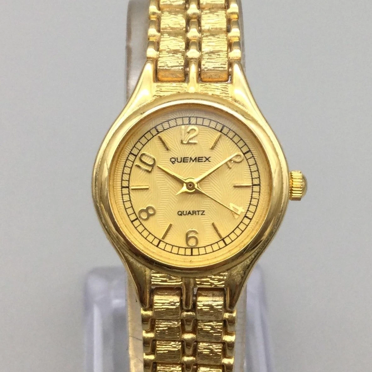 Quemex Moon Phase Womens Watch 19mm Gold Tone  Brown Band New Battery 8.5\