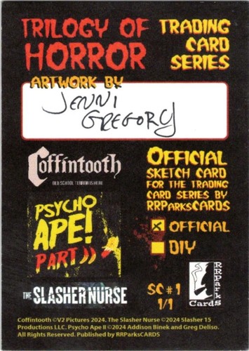 RRParks Kickstarter Trilogy of Horror Sketch Card Artist Jenni Gregory - Picture 2 of 2