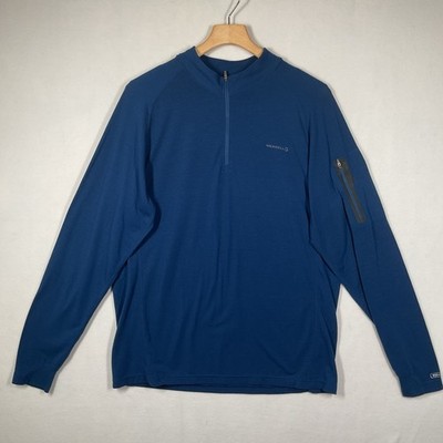 Merrell Opti-Wick 1/4 Zip Pullover Mens Large Blue UPF 20+ Running Base Layer