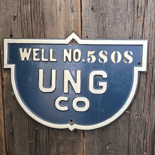 UNG Co. Vintage Heavy Gauge Embossed Steel United Natural Gas Well Marker Sign