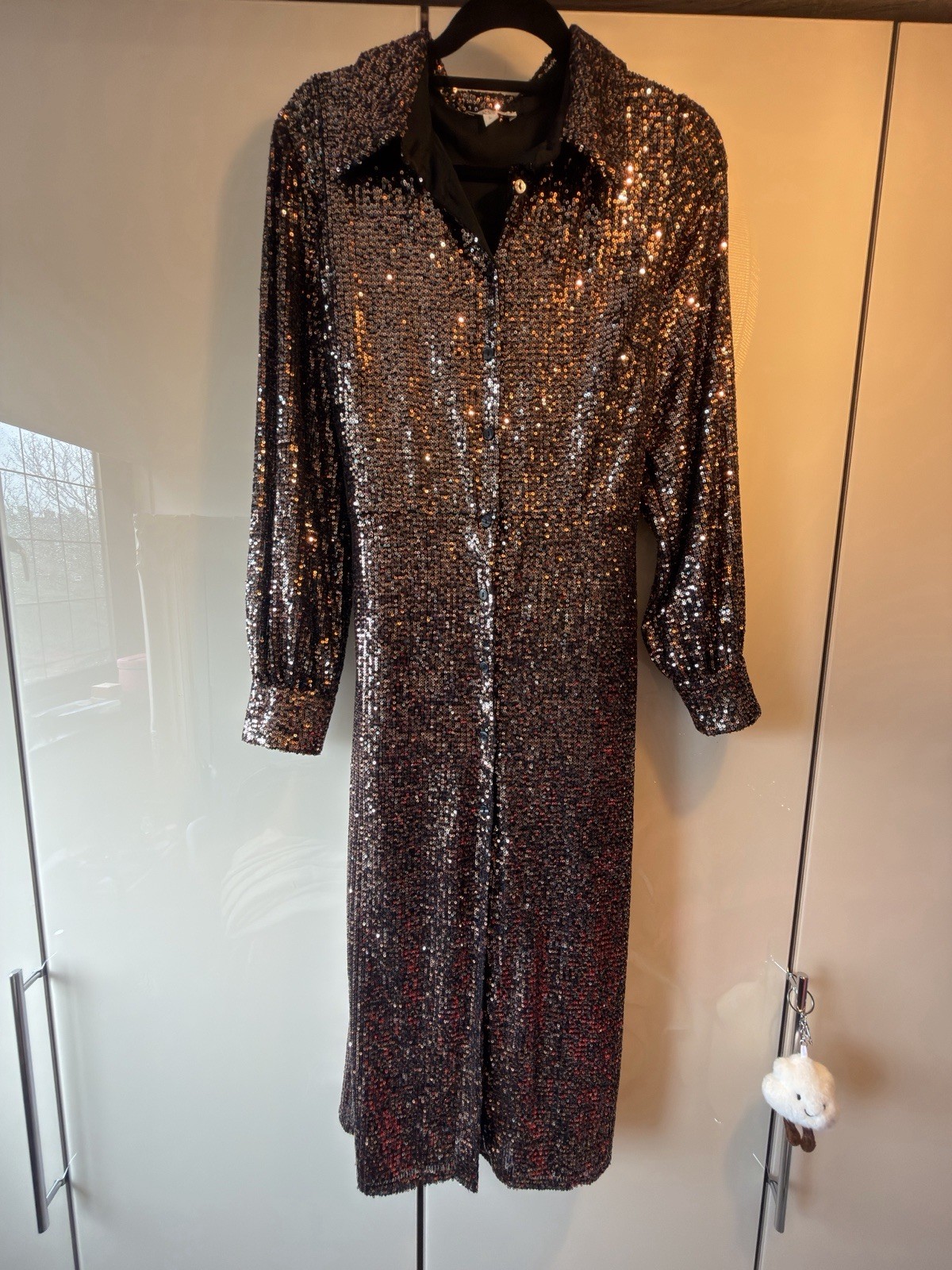 Dazzling Monsoon Chocolate Brown Sequined Dress Size L image 6