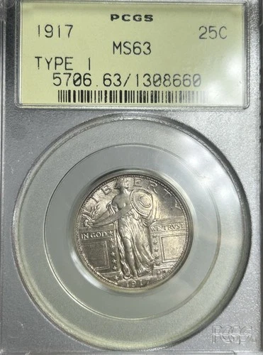 1917 Type 1 Standing Liberty Quarter 25c PCGS MS63 OGH Looks Like A Full Head
