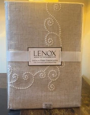 Lenox French Perle Beige Oblong Tablecloth 60 X 102 Embroidery Scalloped Edge