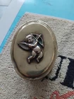 Vintage Oval Brass Trinket / Dressing Table  Box With Winged Cherub