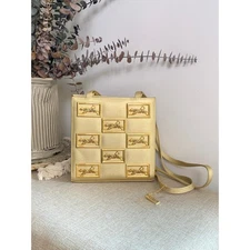 Vintage NIMA Gold Statement Shoulder Bag with Leopards Glam Chic Bold Luxury