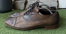 Prada Distressed Leather Cap Toe Lace Up Mens Dress Shoes