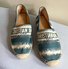 Authentic Christian Dior Espadrilles Navy Blue Beige Canvas Flat Size 40 US 10 — photo 4