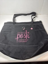 Perfectly Posh Consultant Canvas Tote Bag - Black - Zippered Top - Heavy Duty