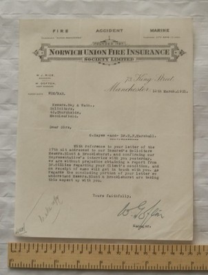 1931 letter Norwich Union fire Insurance Society re G Hayes & Dr. H. F. Marshall