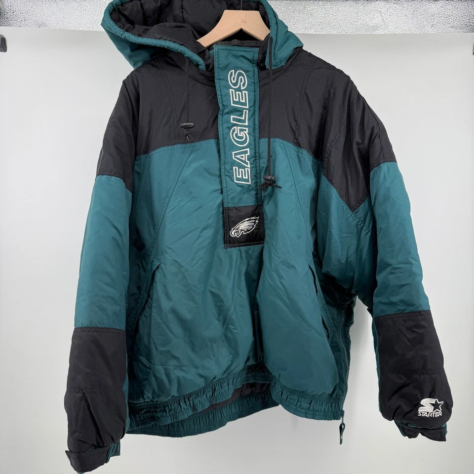 Vintage Starter Jacket Men's Size XL Green Philadelphia Eagles Pullover 1/4 Zip - Image 2 of 4