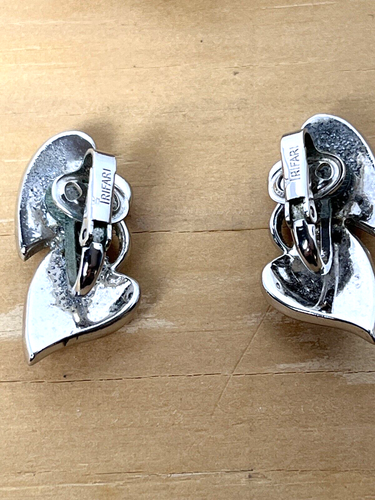 Crown Trifari Bracelet And Clip On Earrings Set 1960 Rhodium Plated Heart Leaves - Picture 2 of 10