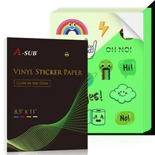 A-SUB Glow In The Dark Vinyl Sticker Paper for Inkjet Printers Waterproof 8.5x11
