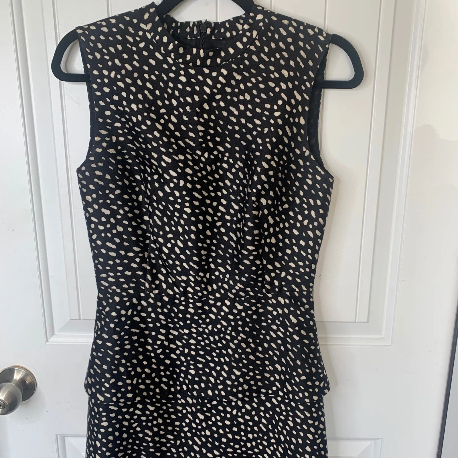 Abito Tory Burch oro a pois liana peplum raso nero taglia 2 ospite matrimonio