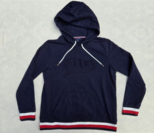 Tommy Hilfiger Womens Hoodie Pullover Sweatshirt Embossed Logo Navy Size Large