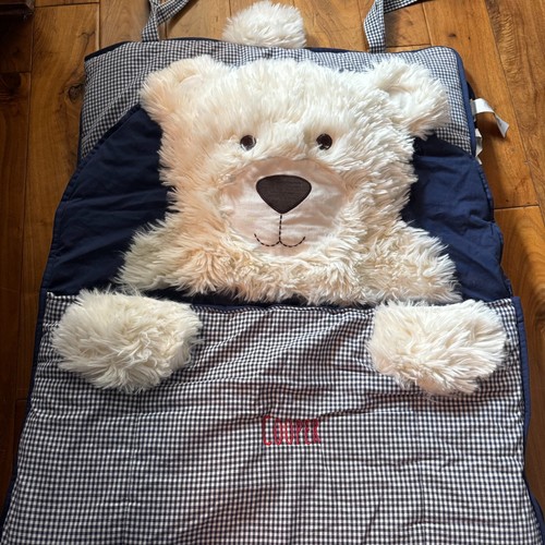 Pottery Barn Kinder Kunstfell Teddybär Schlafsack Gingham blau & weiß 71 x 29 Zoll - Bild 3 von 13